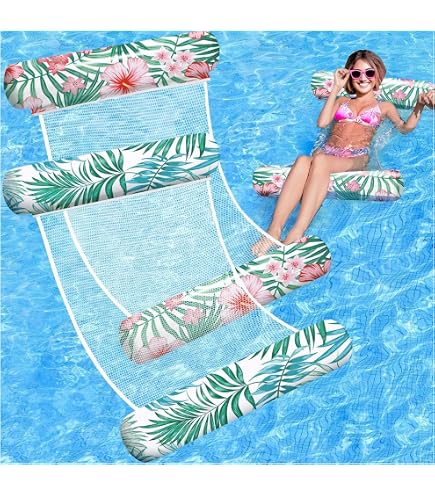 Lot de 2 bouées piscine 127x70cm, hamac 4-en-1 avec filet + pompe manuelle, plage/vacances. Meoiruery - Jeux - Jouets Lot de 2 bouées piscine 127x70cm, hamac 4-en-1 avec filet + pompe manuelle, plage/vacances. Meoiruery - Jeux - Jouets