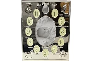 benerini Silver Plated ' My First Year ' Photo Frame Babys First Birthday Christening Gift - Holds 13 photos
