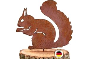 ‎VORAGA GK Rostiges Eichhörnchen, sitzender Baumstecker, Patina-Dekoration, Höhe 25 cm x Breite 21 cm, Metall-Rost-Gartendekoration als Eichhörnchen-Figur, Rostdekoration, Metall-Rost-Gartenstecker
