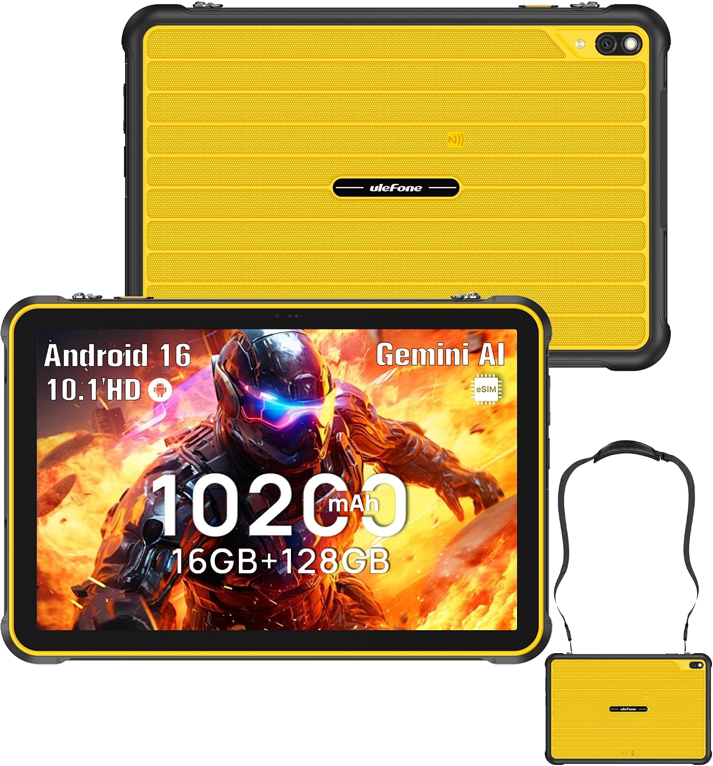 Ulefone Rugking Pad 2 Pro Tablet Rugerizada Android 16, eSIM 16GB RAM + 128GB ROM (TF2TB), 10200mAh Tablet Resistente 90Hz 10,1" 8+48MP, IP68/IP69K, Dual SIM/NFC/GPS/OTG, Amarillo