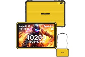 Ulefone Rugking Pad 2 Pro Tablet Rugerizada Android 16, eSIM 16GB RAM + 128GB ROM (TF2TB), 10200mAh Tablet Resistente 90Hz 10,1" 8+48MP, IP68/IP69K, Dual SIM/NFC/GPS/OTG, Amarillo