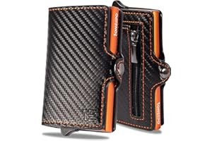 1onespo Porta Carte di Credito Uomo - Portacarte Slim con Portamonete e Contanti - Porta tessere e documenti tascabile protezione RFID, Arancione…