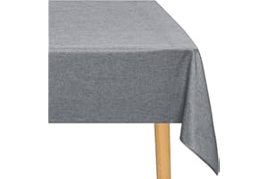 JIUZHEN Grau Tischdecke Abwaschbar Tischdecken Leinenoptik für Esszimmer, Garten, Outdoor,Hochzeiten Wasserabweisend Tischtuch Eckig 135X220 cm