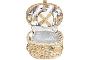 Picknickkorb 2 Personen Dutch Mountains - Picknickkorb mit isolierten Kühlfach und 12 teilig Besteck und Weingläser - Ovaler Picknickkoffer