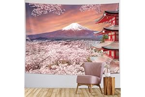 YATEICBC Toile de Fond de Tapisserie Japonaise Fond de Bannière de Photo de Montagne Asiatique Fuji Suspendu Art Mural de Pagode du Japon avec Fleur de Cerisier Art Nature (78.7 x 59.1 Pouces)