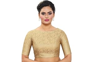 Madhu Fashion Damen Brokat Readymade Saree Bluse Mit U-Boot-Ausschnitt Und Ellenbogenlangen Ärmeln
