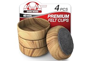 Medipaq Felt Castor Cups – 4x Large 60mm Dark Wood Grain – Protects Wooden & Smooth Floors – Chair & Furniture Leg Protectors