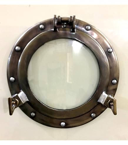 THE ANTIQUE HOUSE Marine Patrijspoort Venster 12 Inch Nautische Schip Decor Maritieme Nautische Zilver Transparant Patrijspoort Home Decor