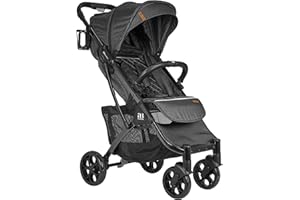 AMONEV Amababy Lightweight Pushchair, Premium Compact Travel Stroller. Fully Reclining Seat Buggy Suitable for Toddlers and Children (Dark Grey)
