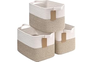 TIMEYARD 3er Set Aufbewahrungskorb Kinder, Organizer Körbe, Aufbewahrungskorb Klein, Körbe Aufbewahrung, Baumwolle Korb für Regal, Bad,Wohnzimmer, Kinderzimmer, Badzimmer, 34x28x24cm, Braun