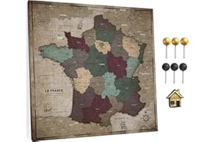 CANVASCALE Carte de France sur toile avec tableau d'affichage en liège pour épingler les destinations - Tableaux de toile de carte de France de haute qualité de différentes tailles (90x90 cm, model 1)