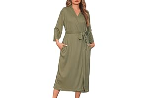 Wikoan Women's Long Dressing Gown Soft Waffle Kimono Robe Housecoat Bathrobe Loungewear with Pockets for All Seasons S-XXL