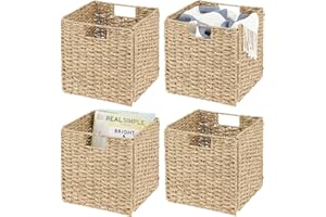 mDesign Set da 4 cesti portaoggetti – Cesta portaoggetti pieghevole in alga marina – Box intrecciato ideale per sistemare vestiti, giocattoli e riviste – Motivo ad intreccio – bambù