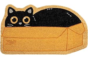 FISURA. Fisura – Tapis de Porte extérieur “boîte Chat” en Coco avec Base antidérapante en PVC. Tapis de Forme Originale. Tapis de Chat. Peint à la Main. Dimensions : 70 cm x 40 cm