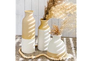 KATE ASPEN Nowoczesne wazony wiejskie (zestaw 3 szt.) – wazony boho na trawę pampasową, eukaliptus, suche kwiaty i rośliny, dekoracja półki, dekoracja kominka, dekoracja stołu