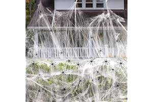 OBQO Cover 1500 Square Feet 300g Halloween Spider Web Stretchable Cobweb with 50 pcs Small Spiders Halloween Indoor Outdoor Decorations