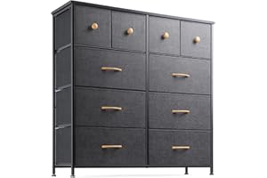 Nicehill Chest of Drawers with 10 Drawers, Dressers & Chests of Drawers Kids Dresser for Bedroom, Kids Room, Closet, Clothes, Fabric Dresser with Storage Drawers, Black Grey