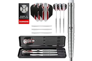 Harrows Wolfram - Juego de Dardos con Punta de Acero de tungsteno 97%, 21 g, 22 g, 23 g, 24, 25 g y 26 g. Este Juego de Dardos de tungsteno Incluye Ejes Speedline, maratón, vuelos Wolfram y Estuche