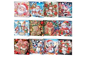 CAYUDEN Diamond Painting Weihnachtskarten, 12 Stück Handgemachte Diamant Malerei Mit Umschlag Set, 5D Weihnachten Deko Geschenke