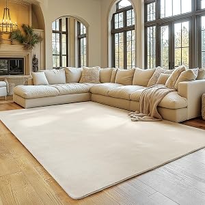 SIMPEX Teppich Creme 240x340 cm Waschbarer Kurzflor Teppich, rutschfest & weich, modernes einfarbiges Design für Wohnzim