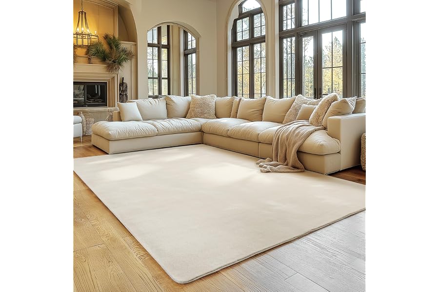 SIMPEX Teppich Creme 200x280 cm Waschbarer Kurzflor Teppich, rutschfest & weich, modernes einfarbiges Design für Wohnzimmer, Schlafzimmer, Küche & Kinderzimmer.