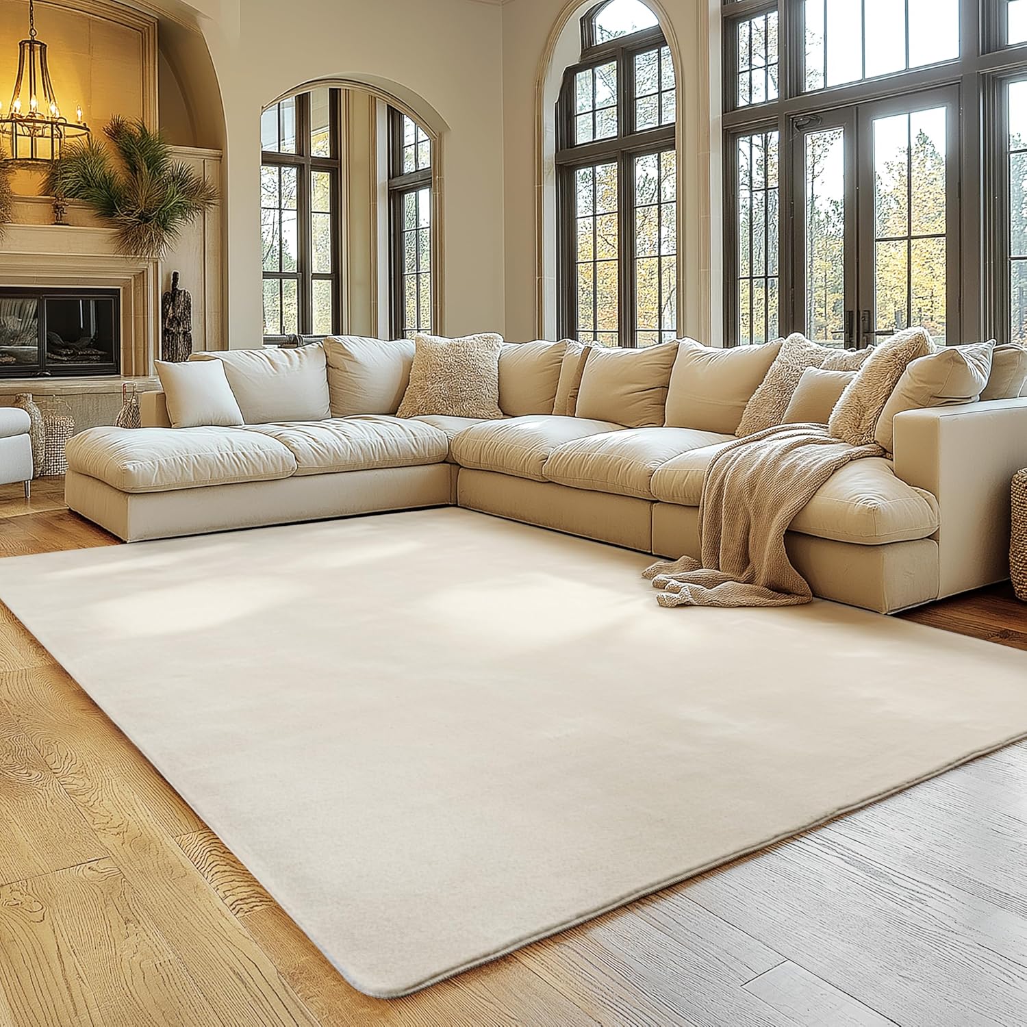 SIMPEX Teppich Creme 200x280 cm Waschbarer Kurzflor Teppich, rutschfest & weich, modernes einfarbiges Design für Wohnzimmer, Schlafzimmer, Küche & Kinderzimmer.