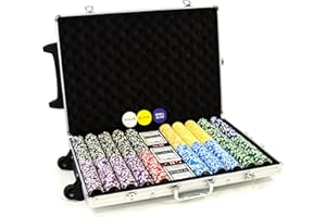 Nexos Trading Trolley Pokerkoffer 1000 Chips Laser Pokerchips Poker Komplett Set Trolley Koffer aus Aluminium mit Schloss + Schlüssel + Griff und Rädern 11g Chip mit Metallkern inkl. Kunststoffkarten