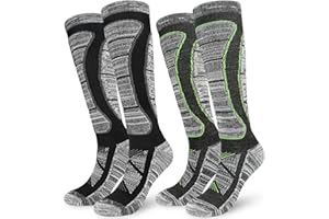 KOOOGEAR 2 Pairs Womens Merino Wool Ski Socks,Knee High Thermal Socks Women UK 4-7,Winter Thick Warm Sports Wool Socks for Snowboarding Skiing Cycling Hiking