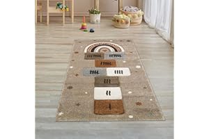 Teppich-Traum Alfombra Infantil de Juego para Niños de Rayuela Juego de Gateo Jugar Estera con Estrellas Beis marrón Gris - de fácil Cuidado Größe 80x150 cm