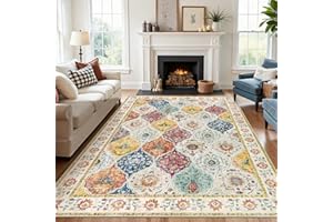 SHACOS Dywan w stylu vintage, zmywalny, do salonu, duży, 160 x 230 cm, boho, miękki dywan z krótkim włosiem, marokański dywan, postarzany kwiatowy, antypoślizgowy akcent do sypialni, jadalni, kolorowy