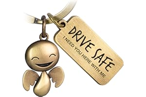 FABACH Breloczek do kluczy z motywem anioła stróża, z grawerunkiem – uroczy breloczek do kluczy z metalowym przesłaniem dla kierowców – prezent dla kierowców – talizman na szczęście – prawo jazdy –