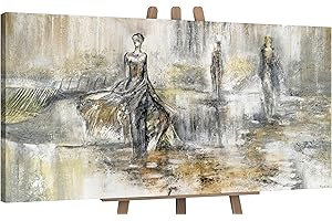 YS - Art Abstract Acrylic Painting on Canvas Hand-Painted Fashion Show Wall Pictures Living Room Modern Grey Beige Brown Retro Home Decor Pictures Real Art 120 x 60 cm
