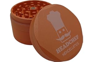 Headchef Hardcore Hexellence Ceramic Non-Stick Coated Metal Herb Grinder, 4 Piece, 62mm (Orange)