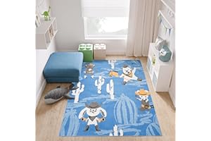 TAPISO Jolly Tapis de Chambre Enfant Bébé Design Moderne Bleu Gris Blanc Ours Lapin Souris Grenouille Fin Doux 120 x 170 cm