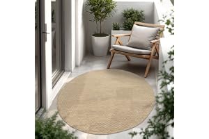 Paco Home Matta Utomhus Balkong Terrass Köksmatta Enfärgad Melerat Mönster, Storlek:160 cm Runda, Färg:Natur