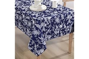 Laura Ashley Decorative Tablecloth, Wrinkle and Stain Resistant, Spillproof Water Repellent, Easy Care Washable Polyester Fabric for Dining, Kitchen, Holiday and Party, 60" x 84", Branch Toile