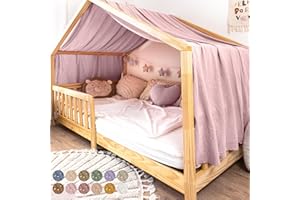 lilimaus Hausbett Himmel mit Gold Applikation [in 12 Farben] Betthimmel Hausbett aus 100% Baumwolle Musselin - Stoffhimmel für Hausbett Deko Mädchen & Jungen - Himmel für Hausbett Kinderbett Vorhang
