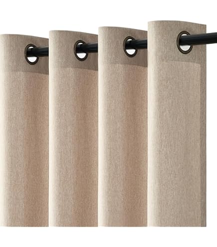Topfinel Gordijnen, olijfgroen, linnen, 260 x 140 cm, met plooiband, decoratieve vintage gordijnen, woonkamer, slaapkamer, half-transparant, voile
