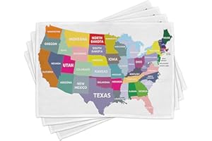 ABAKUHAUS Karte Platzmatten, USA Karte Namen der Staaten Amerika Geographie Kartographie Thema, Waschbare Stoff Esszimmer Küche Tischdekorations Digitaldruck, Magenta
