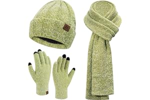 Bequemer Laden Womens Winter Warm Knit Beanie Hat Touchscreen Gloves Long Neck Scarf Set with Fleece Lined Skull Caps Gifts for Women Men