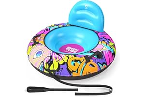 QPAU Tube à neige de 111,8 cm avec dossier – Traîneau gonflable robuste d'une capacité de 226,8 kg avec housse, poignées et corde de remorquage, traîneaux à neige pour enfants et adultes, traîneau