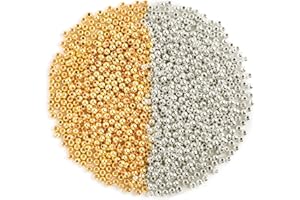 JUNEBRUSHS 1500Pcs 4mm Spacer Round Beads Smooth Loose Ball Beads for Bracelet Necklace Jewelry Making Craft Supplies, Silver & Gold