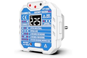 KAIWEETS Testeur de Prise, Testeur de Circuit Electrique, Détectez 7 Conditions de câblage/Affichage de la Tension/Test RCD/48-250V/CAT II 300V