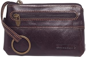 BAWAKO portachiavi grande 2 scomparti con cerniera vera pelle, bel portachiavi per donna uomo bambino, tasca chiave portafoglio piccolo compatto fatto a mano