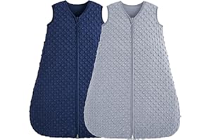 FIEMOL Saco de Dormir Bebe 6-12 Meses, 1.5 TOG Invierno Saco para Dormir bebe Recién Nacido con Puntos de Felpa, Saco de Dormir de Algodón Suave para Bebé Azul&Gris Paquete de 2