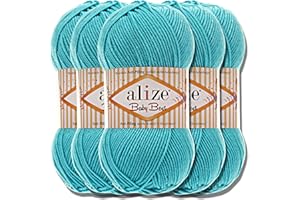 HOBBY YARN Alize Baby Best Batik 5 ovillos de 100 g de lana turca para tejer prendas para bebés, color liso, hilo para hacer punto a mano, tejer, hacer ganchillo, algodón suave (turquesa, 287)