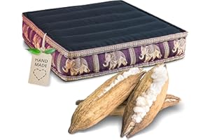 livasia Sitzkissen Boden Thaiseide - 50x50x10cm - Bodenkissen Indoor/Outdoor, Meditationskissen Yogakissen, Stuhlauflage Palettenmöbel, Steppkissen Bank handgefertigt (Schwarz/Lila/Elefanten Seide)