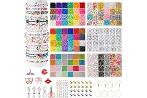 zenmag Friendship Bracelet Making Kit - 16000 pcs with 48 Colors (2/3/4mm) Glass Seed Beads for Bracelet Making,24 Colors Clay Bead, 7 Styles Letter Bead (A-Z), Variety of Charms,Jewellery Making Kit