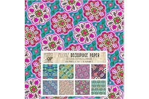 Decoupage Paper Pack (24 Sheets 6"x6") Neon Flowers Patterns FLONZ Vintage Styled Paper for Decoupage, Craft and Scrapbooking