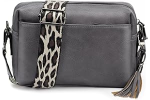 JANZORE Women CrossBody Bag Camera Handbag Shoulder Bag Small Multipurpose Vegan Leather Casual Fashion Cross body Bag Three Compartment Strap Wide Satchel with Tassel key Ring Gift Boxes